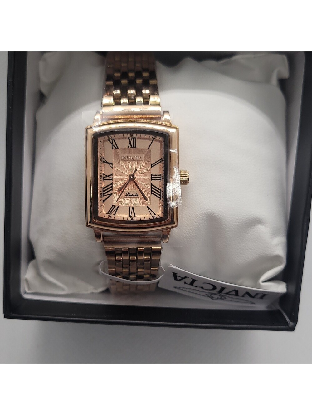 122 Invicta womans Rectangle Analog Gold Metal Watch Sunburst Dial Roma Numerals